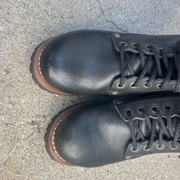 90s knee high lace up boots genuine leather logger black Skechers goodyear welt - Picture 11 of 16